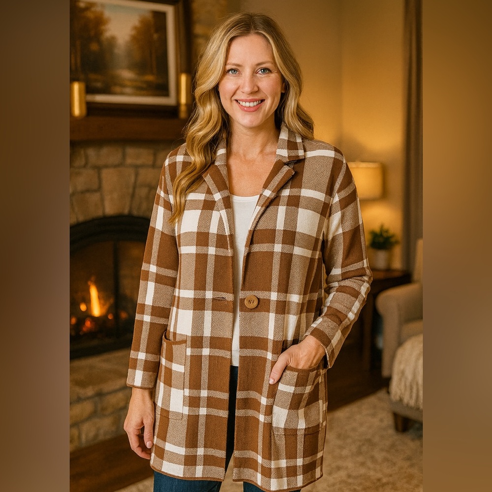 CHRISTIAN‎ SIRIANO NEW YORK CARDIGAN Large L Sweater Long Coat Jacket Plaid Soft